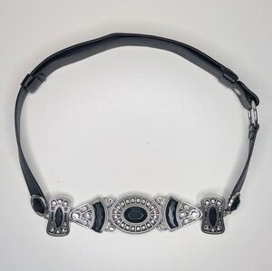 Chico's Statement Leather Black Silver Belt Adjustable Size M/L